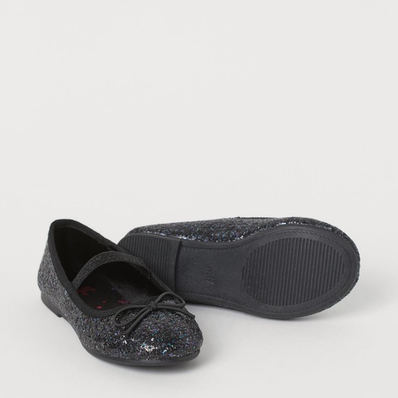 H&M Black glitter ballerina shoes with bow detail - Picture 3 of 9